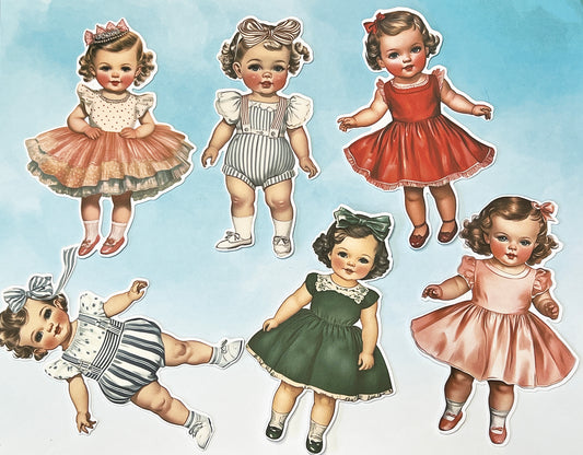 Vintage Style Baby Paper Dolls - 5 Inch Fussy Cut Ephemera, Set of 6