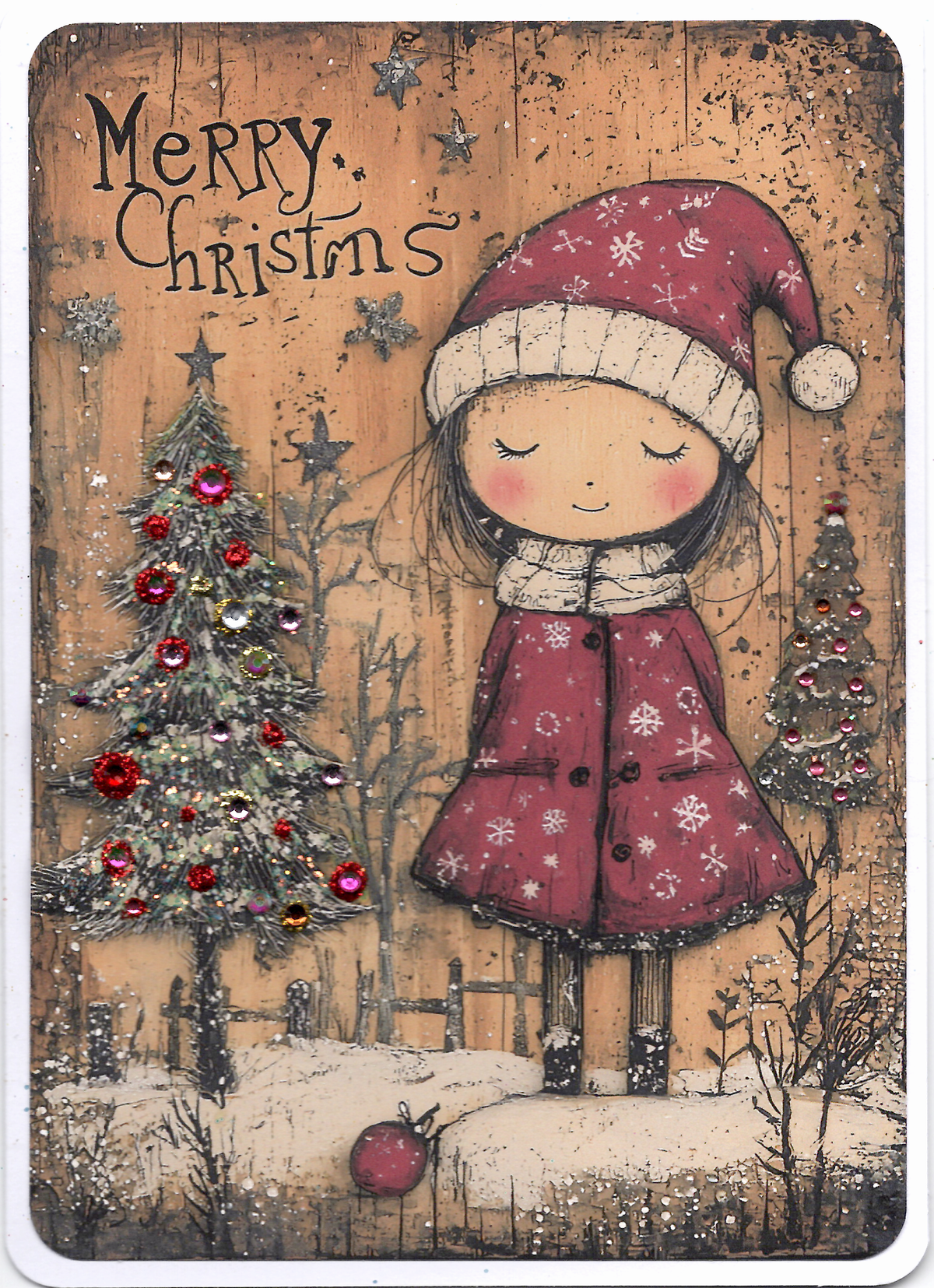 Merry Christmas Girl with her tree