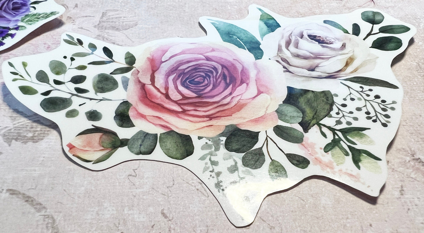 Watercolor Rose Stickers: Spring Garden Vinyl Decals, Set of 4 (etsy image id: 5601831888)