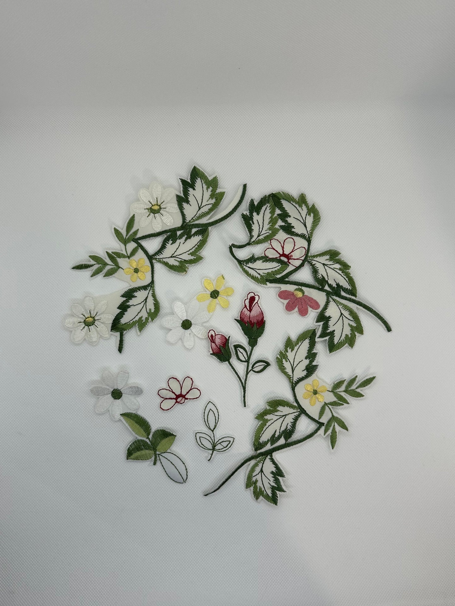 Floral Embroidery appliques of flowers and leaves- up cycled (etsy image id: 5748716158)