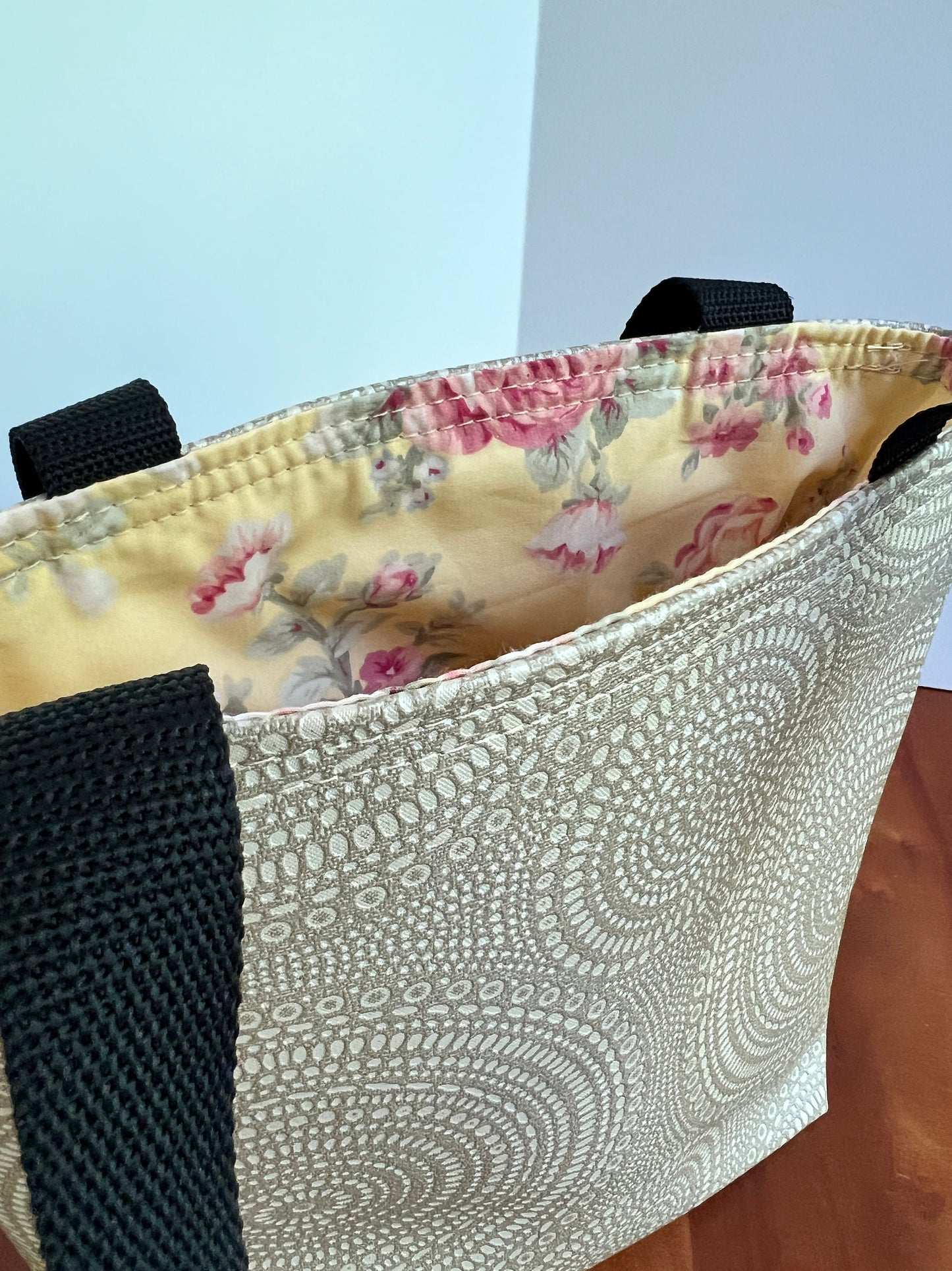 Handmade Tote Bag - Neutral beige circle texture faux leather - vinyl - fully lined (etsy image id: 6173316129)