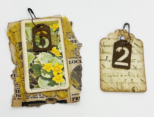 This image depicts examples of how this product of brown number tags can be used (etsy image id: 6581261891)