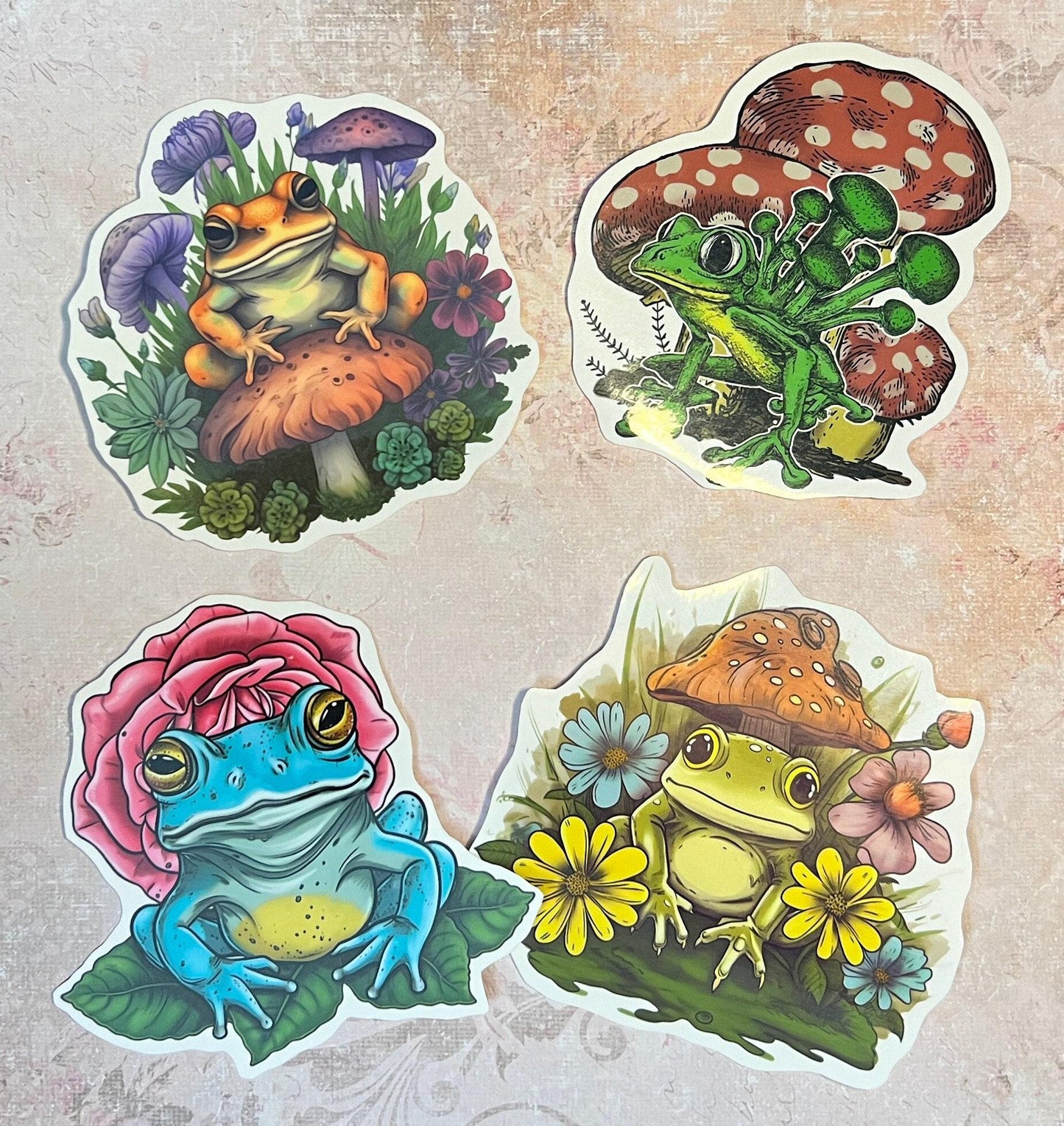 Full set of the four frog stickers (etsy image id: 6646218682)