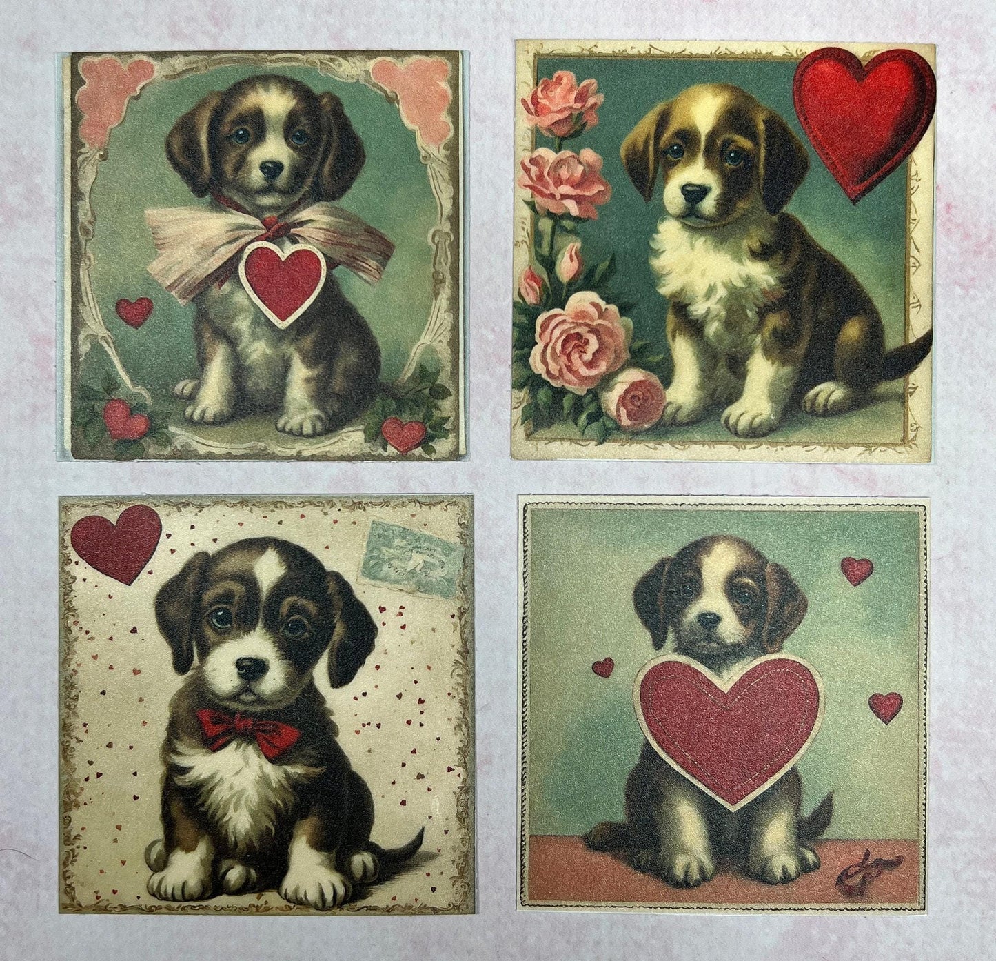 Image of all 4 sticker in the pack featuring the four different puppies (etsy image id: 7808617671)