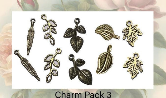 Antique Brass Charms: Metal Leaf and Clover Set - Jewelry Making Supplies (etsy image id: 7811902633)