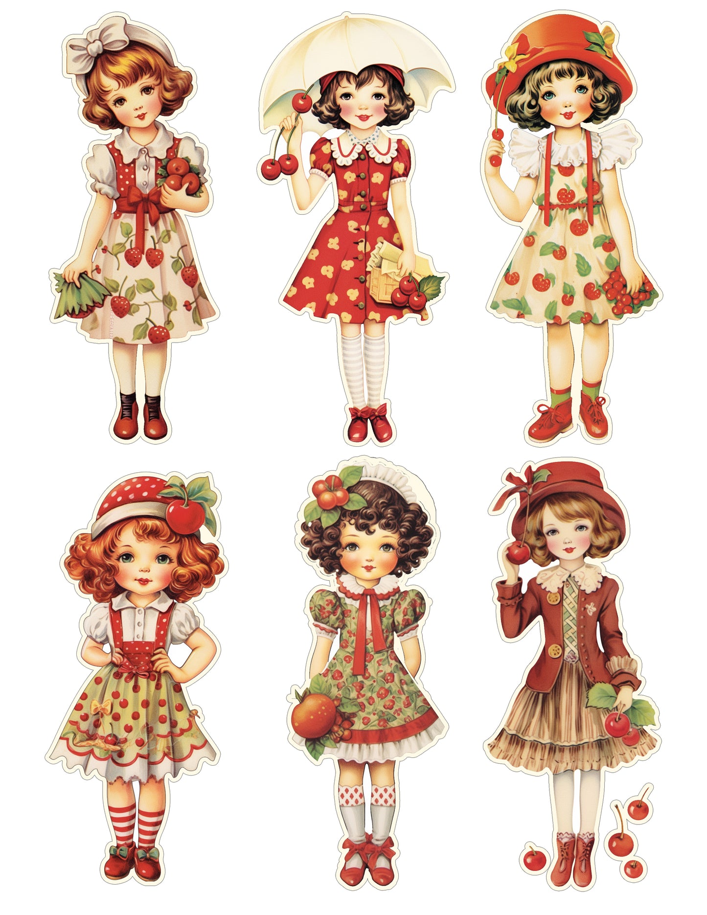 Cherry Girls, Paper Dolls sets 5 Inch size