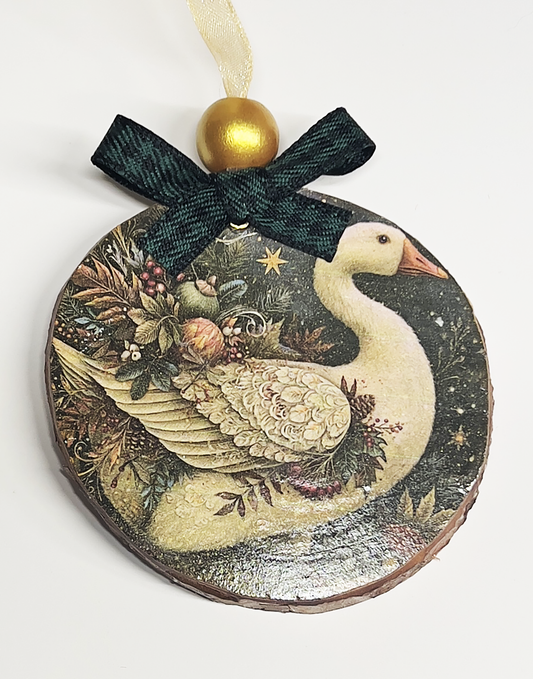 Christmas Goose Wood Holiday Ornament