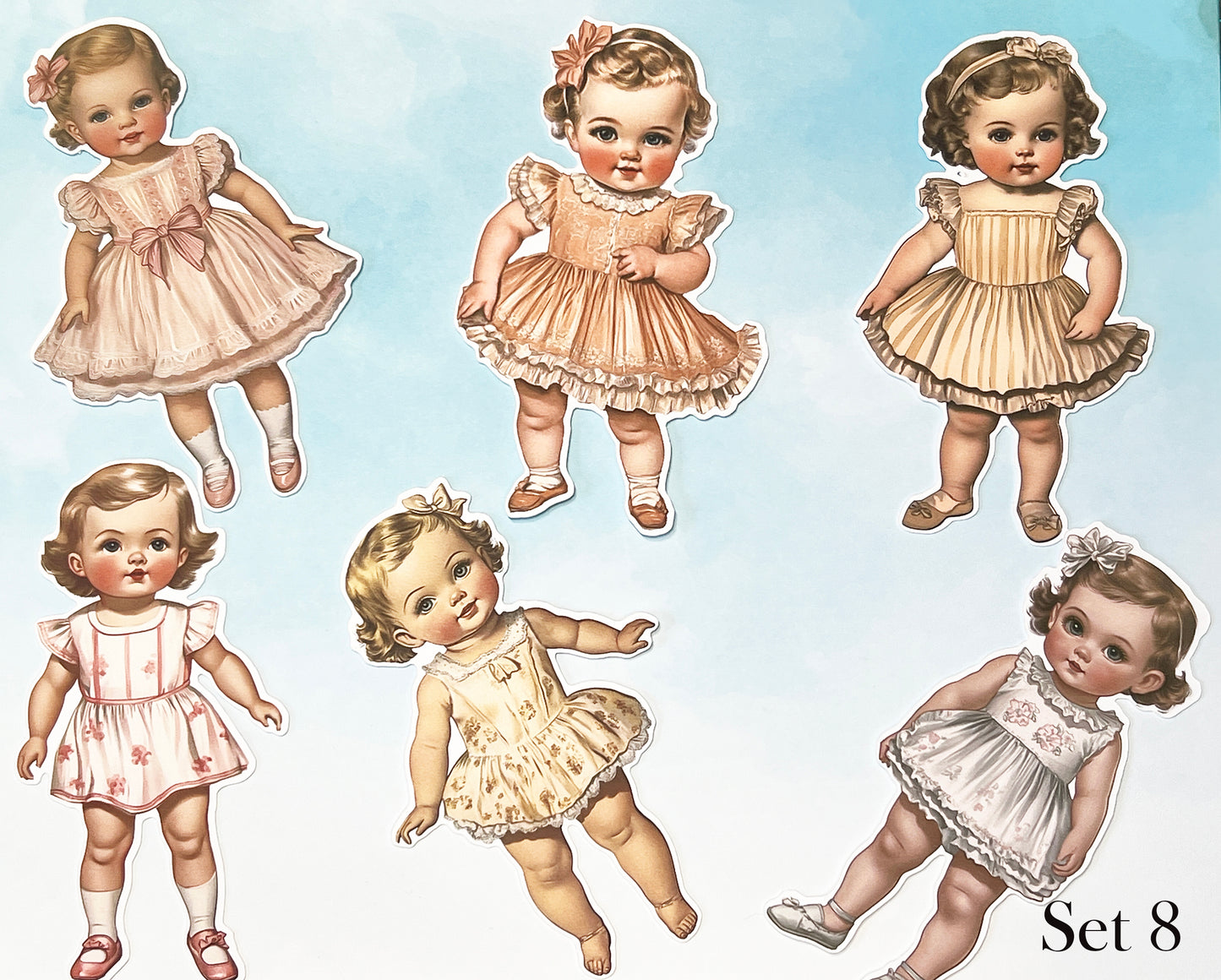 Vintage Style Baby Paper Dolls - 5 Inch Fussy Cut Ephemera, Set of 6