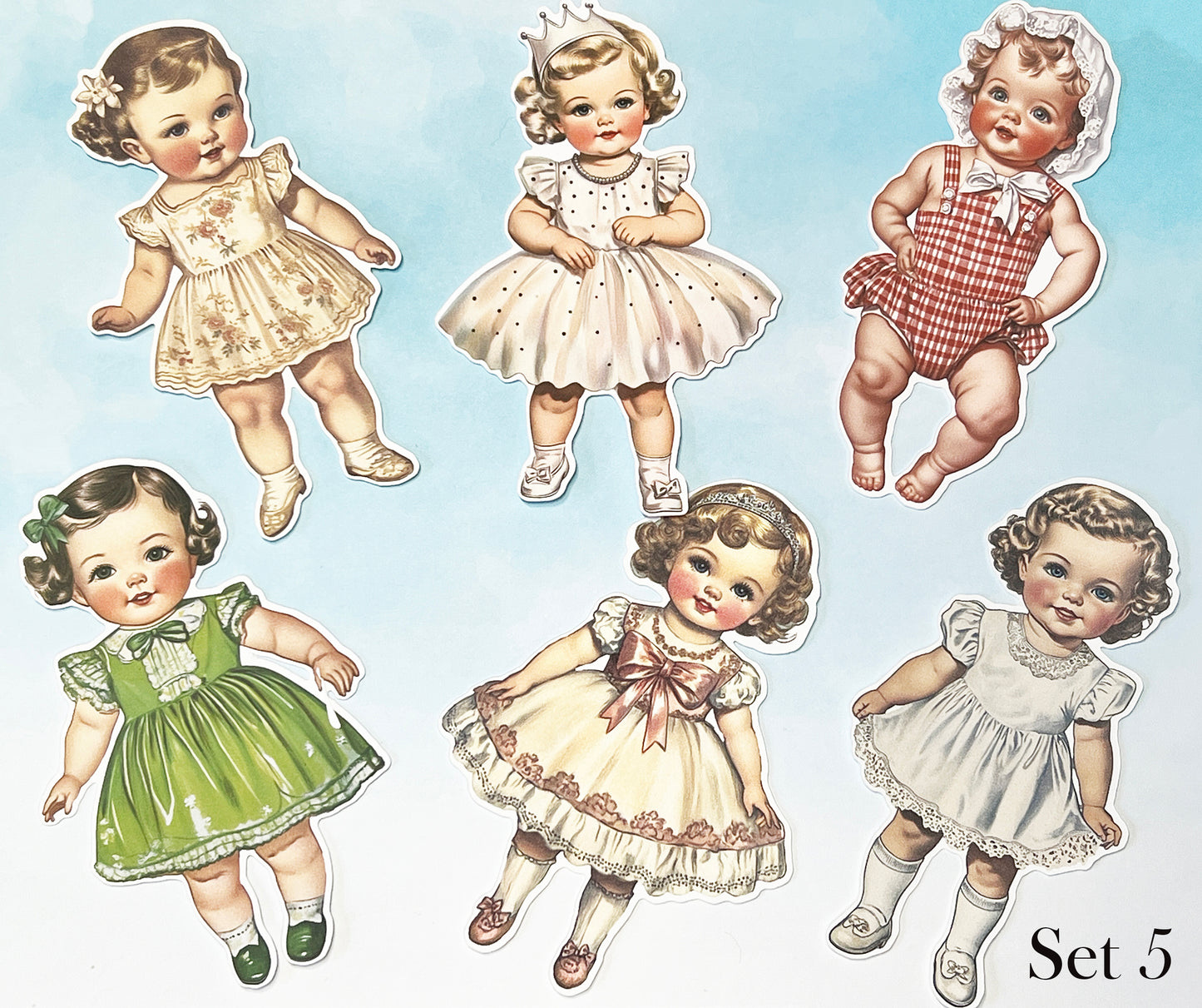 Vintage Style Baby Paper Dolls - 5 Inch Fussy Cut Ephemera, Set of 6
