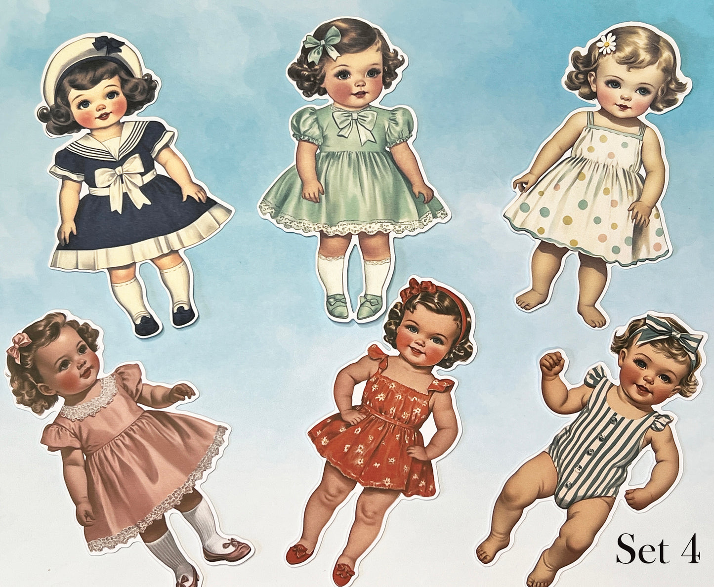 Vintage Style Baby Paper Dolls - 5 Inch Fussy Cut Ephemera, Set of 6