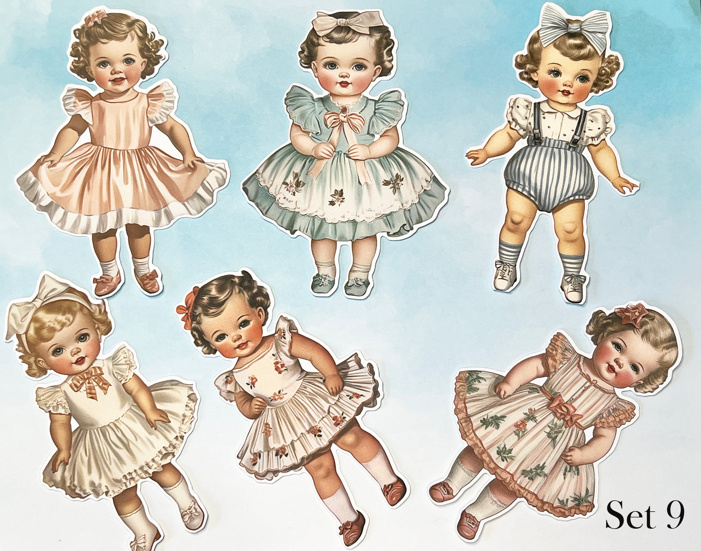 Vintage Style Baby Paper Dolls - 5 Inch Fussy Cut Ephemera, Set of 6