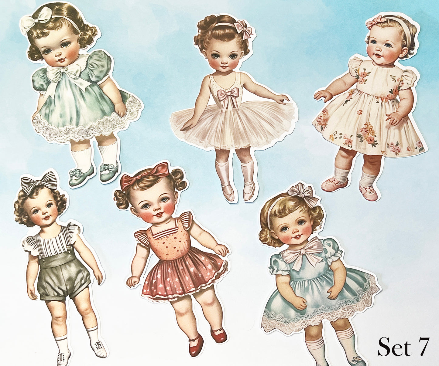 Vintage Style Baby Paper Dolls - 5 Inch Fussy Cut Ephemera, Set of 6