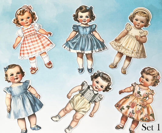 Vintage Style Baby Paper Dolls - 5 Inch Fussy Cut Ephemera, Set of 6