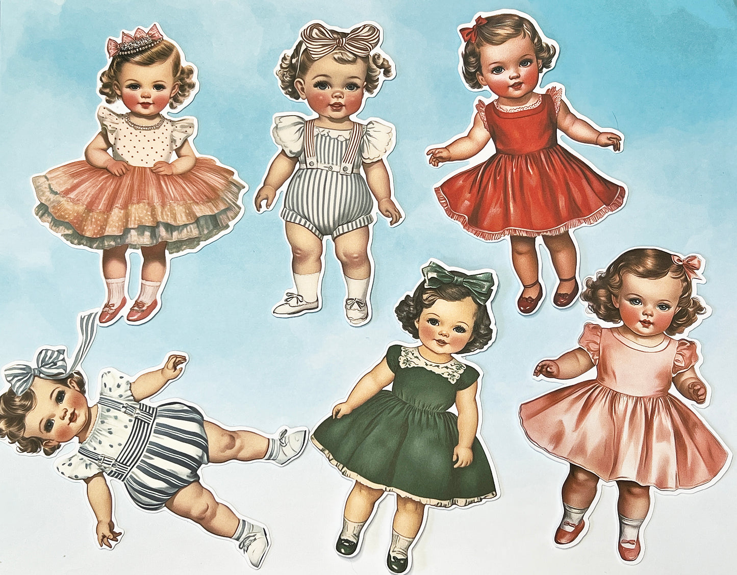 Vintage Style Baby Paper Dolls - 5 Inch Fussy Cut Ephemera, Set of 6