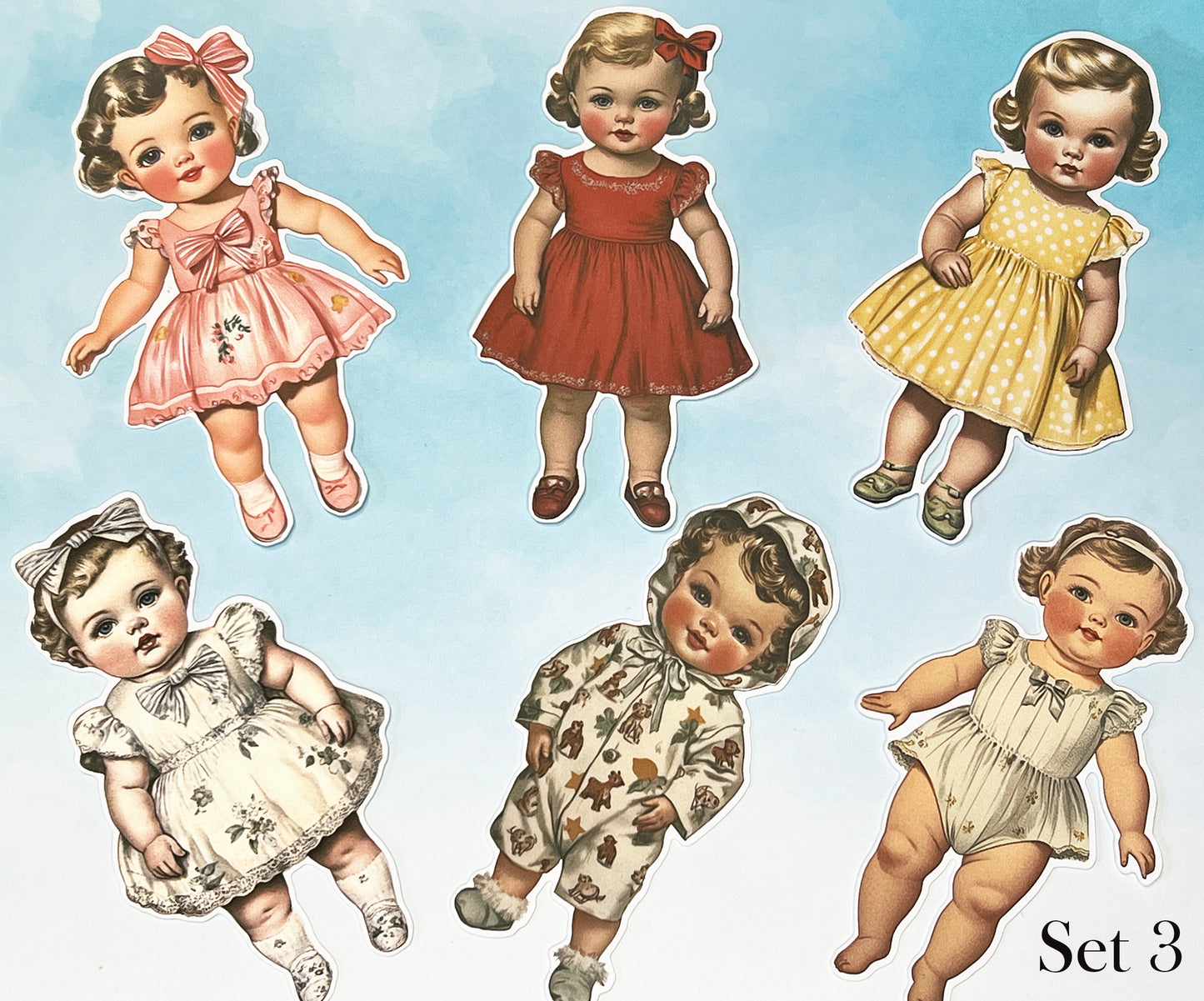 Vintage Style Baby Paper Dolls - 5 Inch Fussy Cut Ephemera, Set of 6