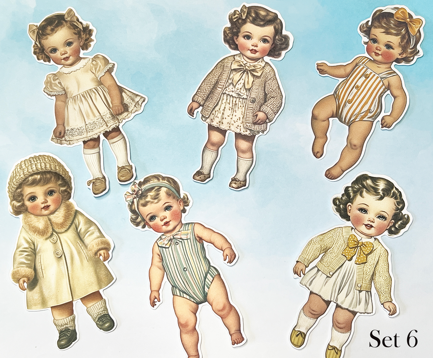 Vintage Style Baby Paper Dolls - 5 Inch Fussy Cut Ephemera, Set of 6