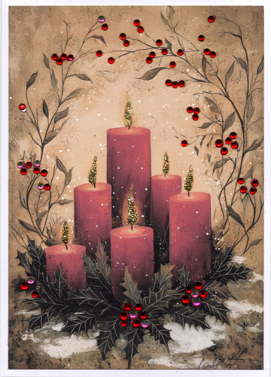 Christmas Candles and Holly Greeting Card
