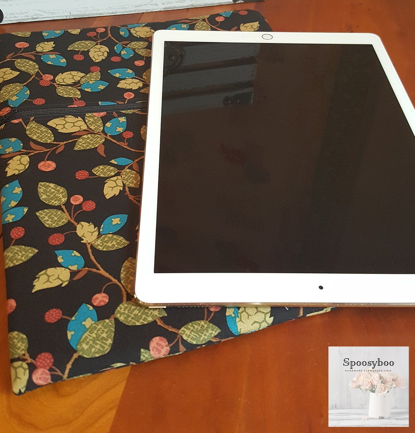 Vine Print Padded Laptop Sleeve: Black iPad Pro 12.9 or 13 inch Case (etsy image id: 1650292084)