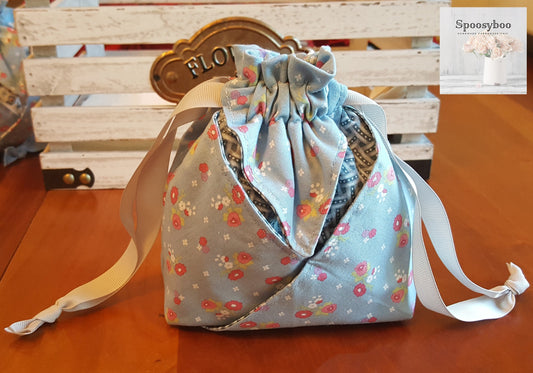 Floral Drawstring Bag: Handmade Blue Basket Weave Fabric (etsy image id: 1690518666)