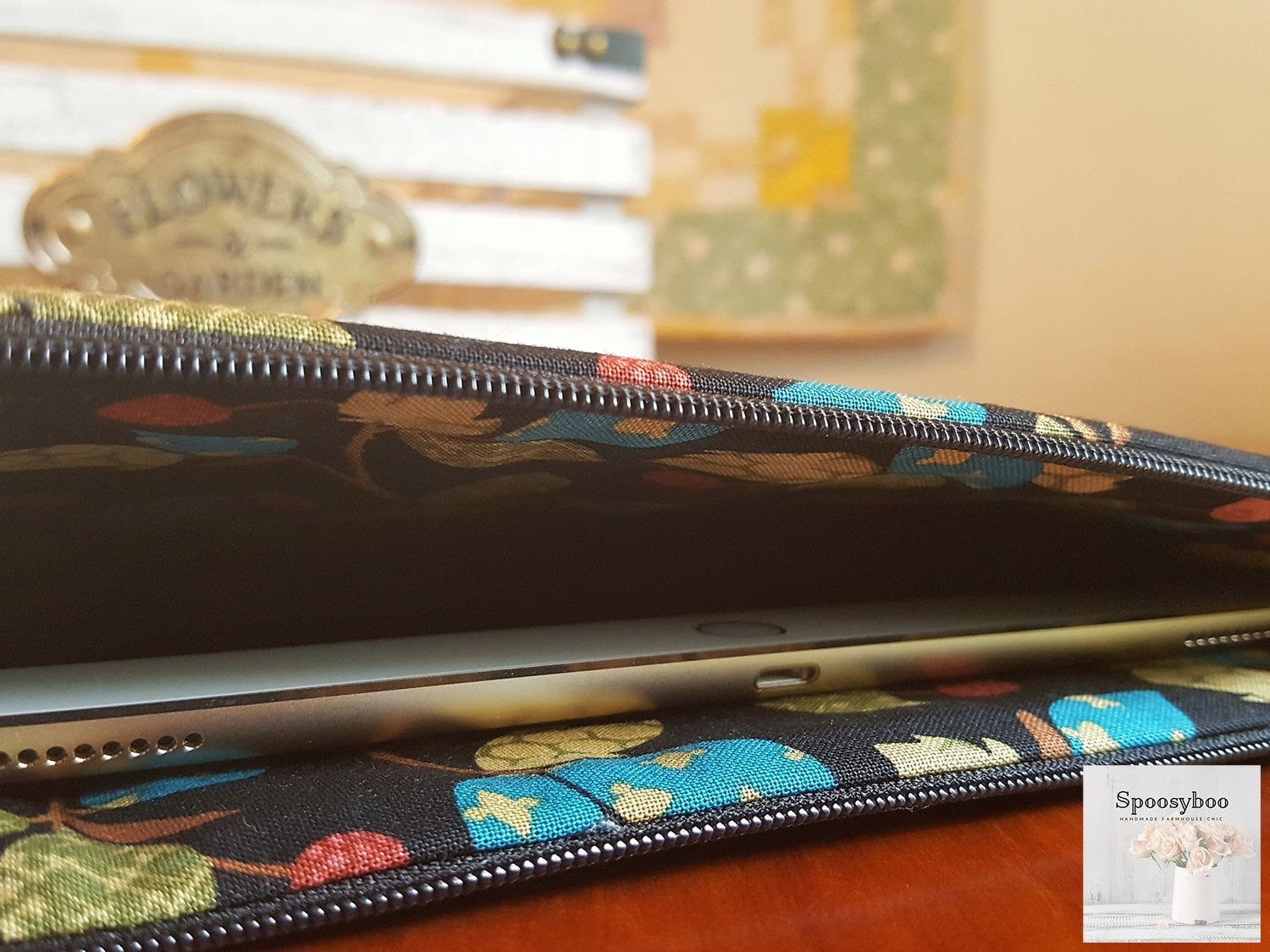 Vine Print Padded Laptop Sleeve: Black iPad Pro 12.9 or 13 inch Case (etsy image id: 1697713527)