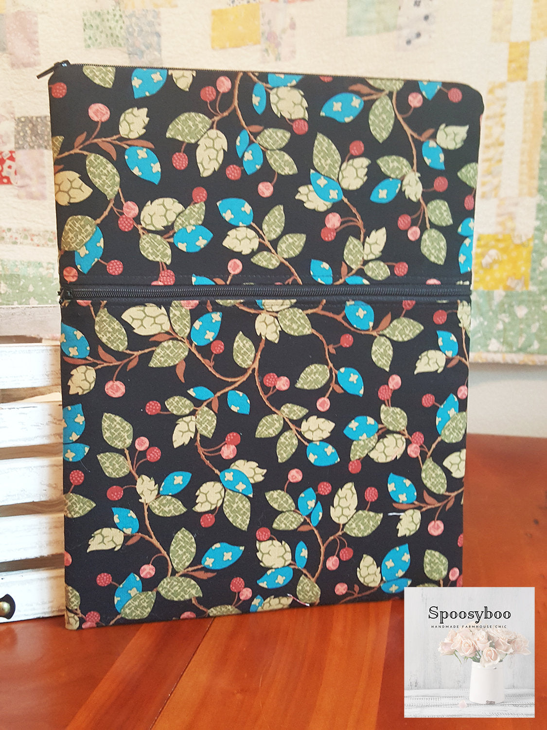Vine Print Padded Laptop Sleeve: Black iPad Pro 12.9 or 13 inch Case (etsy image id: 1697713677)
