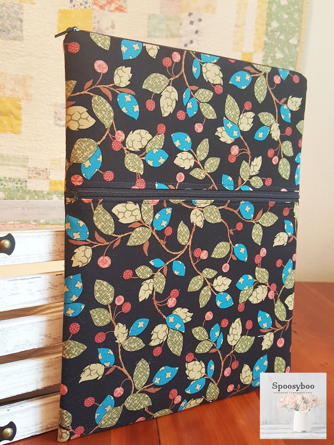 Vine Print Padded Laptop Sleeve: Black iPad Pro 12.9 or 13 inch Case (etsy image id: 1697713873)