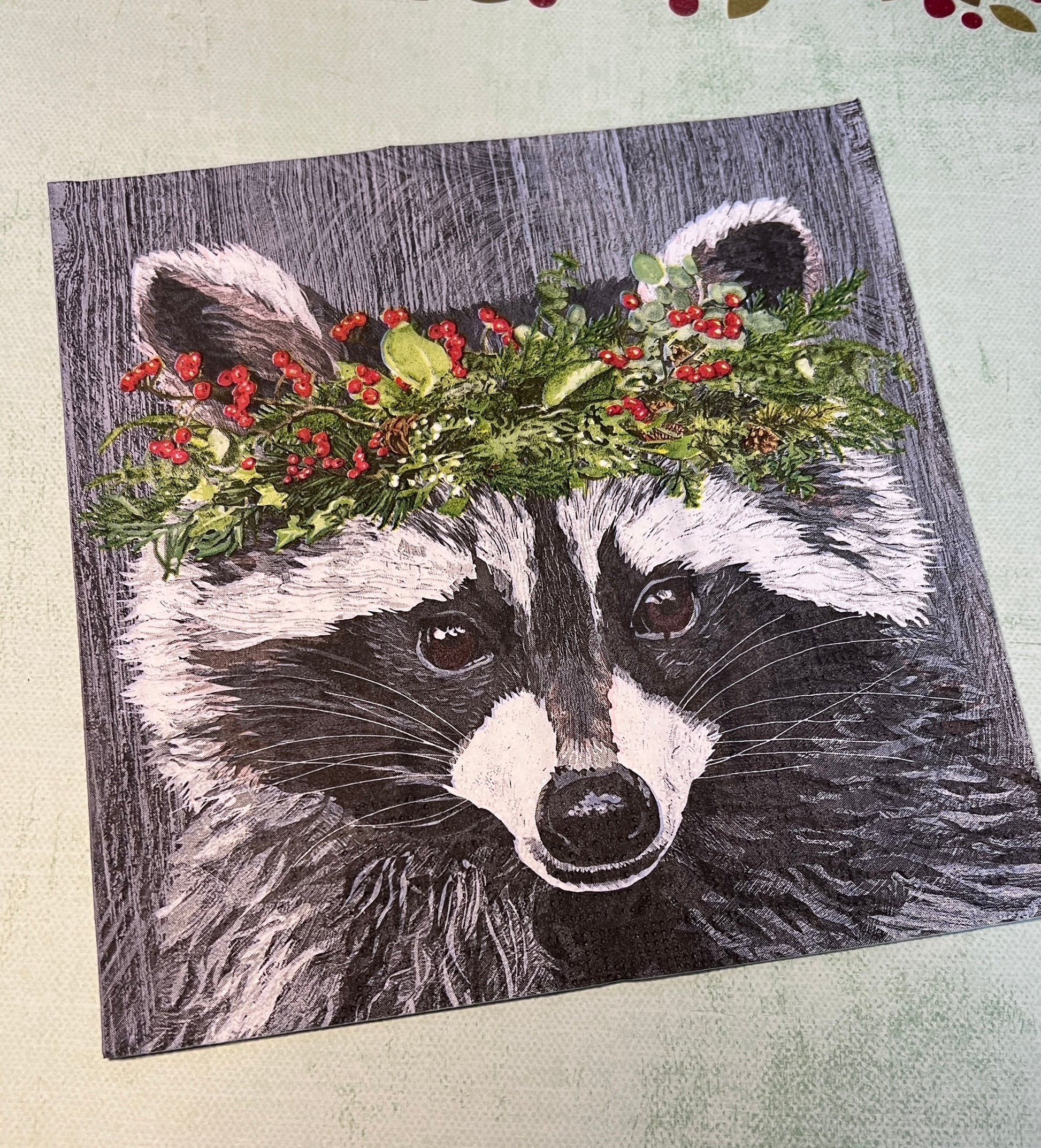 Christmas Foxes, Christmas Raccoon, Collage, decoupage supplies (etsy image id: 4386914289)