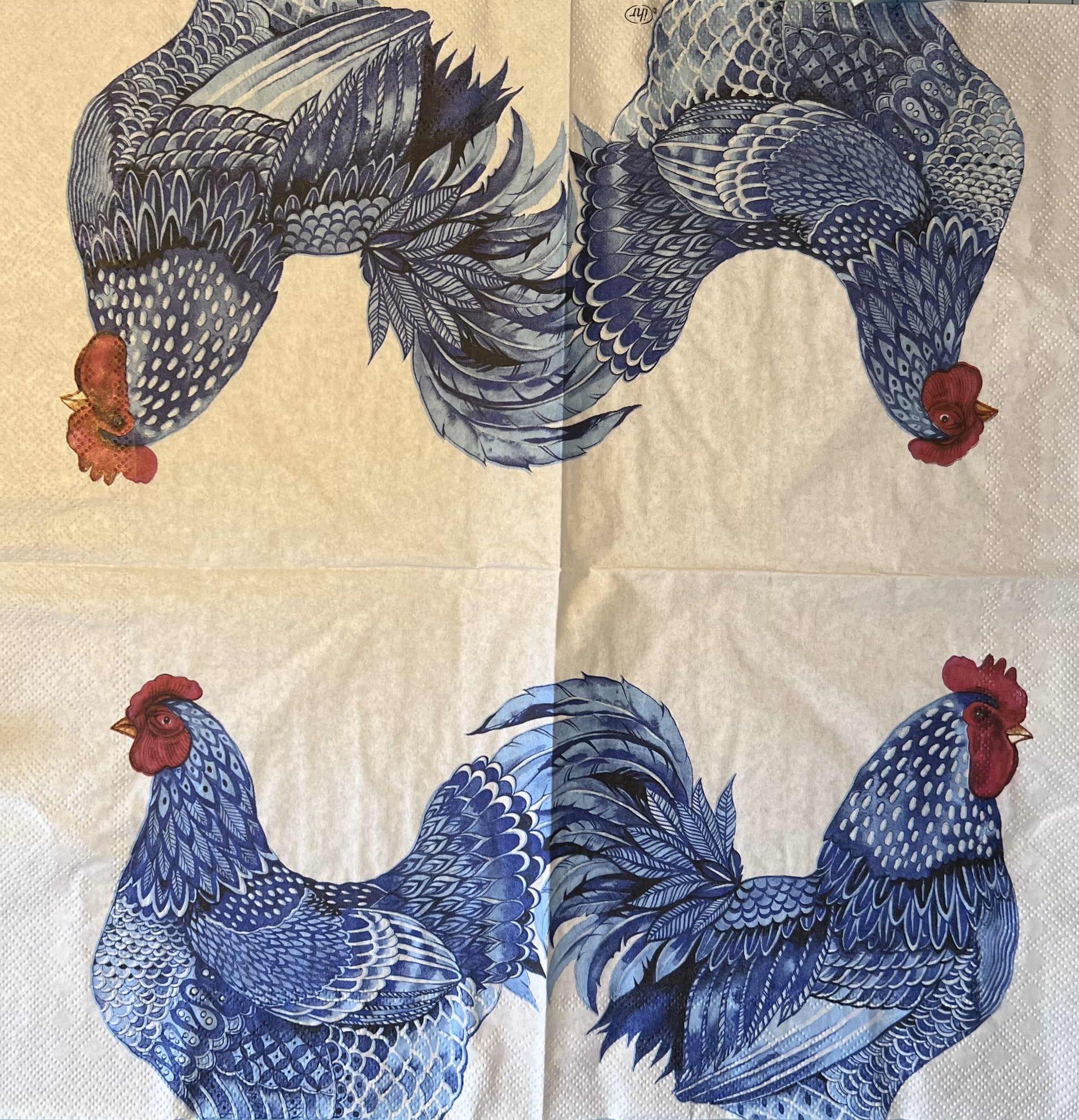 Artistic napkins with Chickens barnyard, hummingbird illustrations, mixed media, collage, Paper crafting (etsy image id: 4805697422)