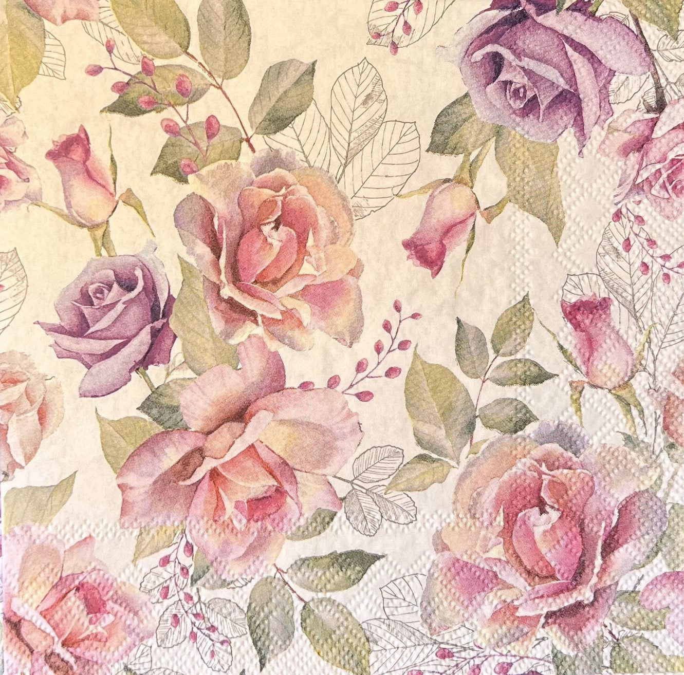 Artistic napkins Florals and bee  illustrations, mixed media, collage, Paper crafting (etsy image id: 4806146326)