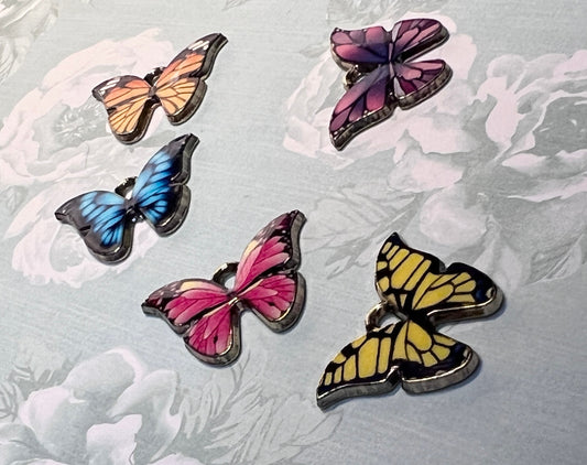 Multi colored butterfly charms with gold tone backs, set of five, five colors (etsy image id: 4840490600)