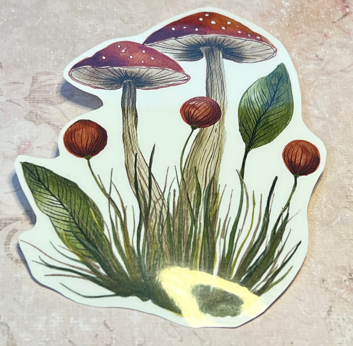 mushroom sticker with red white dots stylized image vinyl sticker (etsy image id: 5603275264)