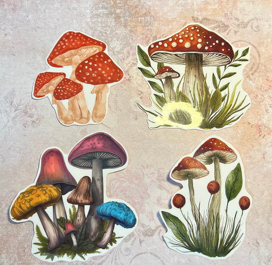 set of 4 stylized mushroom stickers (etsy image id: 5603295472)