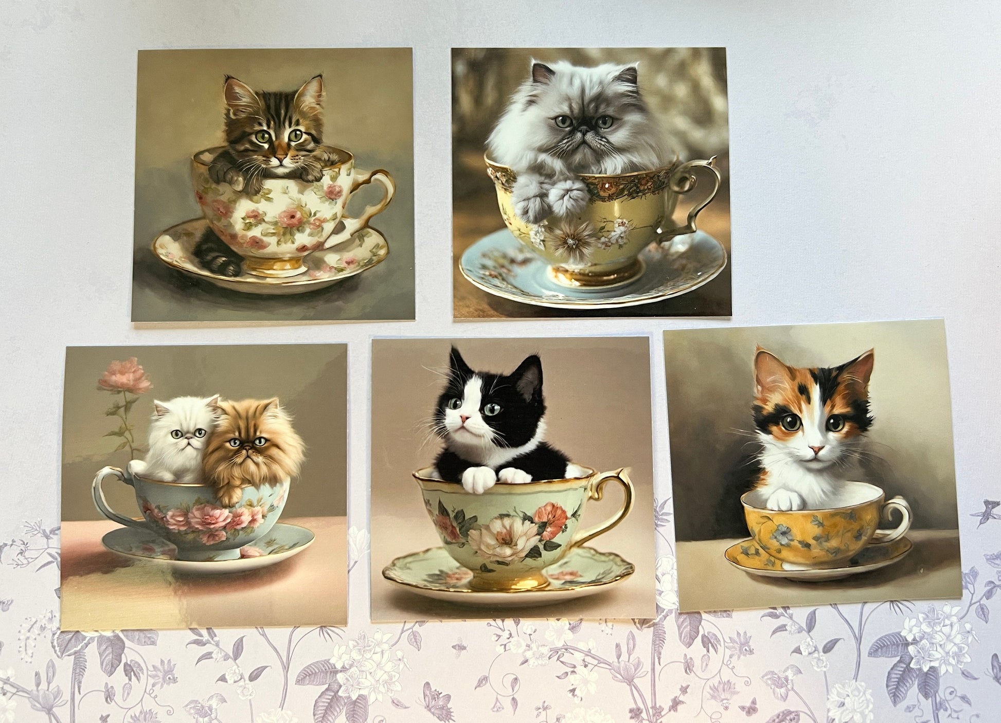 Kittens in Teacups Stickers, Set of 5 (etsy image id: 5603393236)