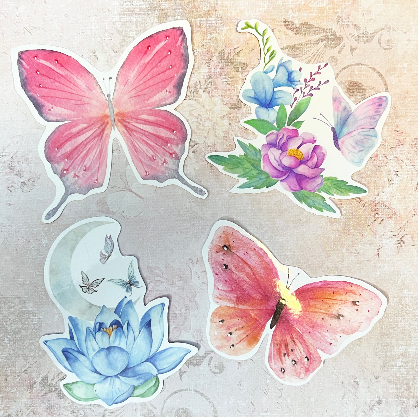 Set of 4 larger Butterfly Garden stickers, coated with peel off back (etsy image id: 5603908344)