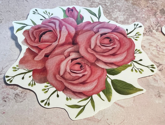 Watercolor Rose Stickers: Spring Garden Vinyl Decals, Set of 4 (etsy image id: 5649920931)