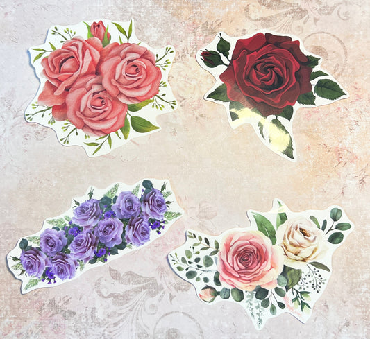 Watercolor Rose Stickers: Spring Garden Vinyl Decals, Set of 4 (etsy image id: 5649920943)