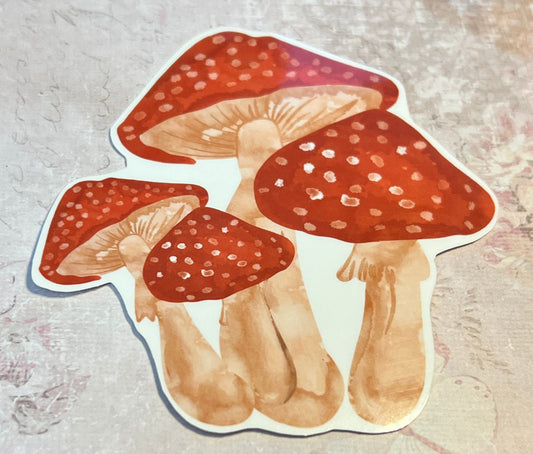 orange, cream, tan stylized vinyl mushroom sticker (etsy image id: 5651362043)