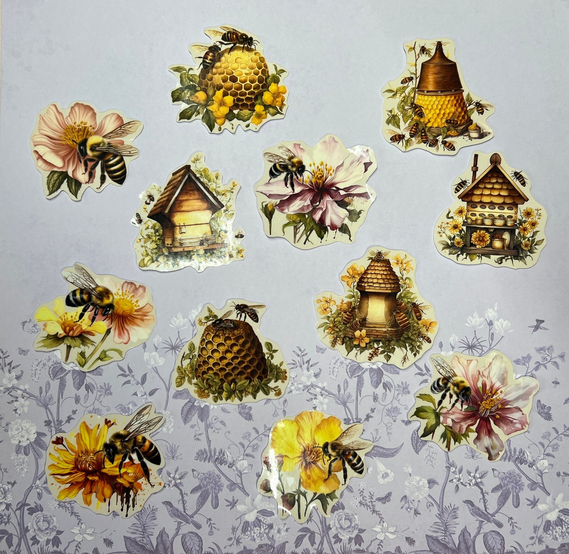 Variety of bee related stickers (etsy image id: 5672378215)