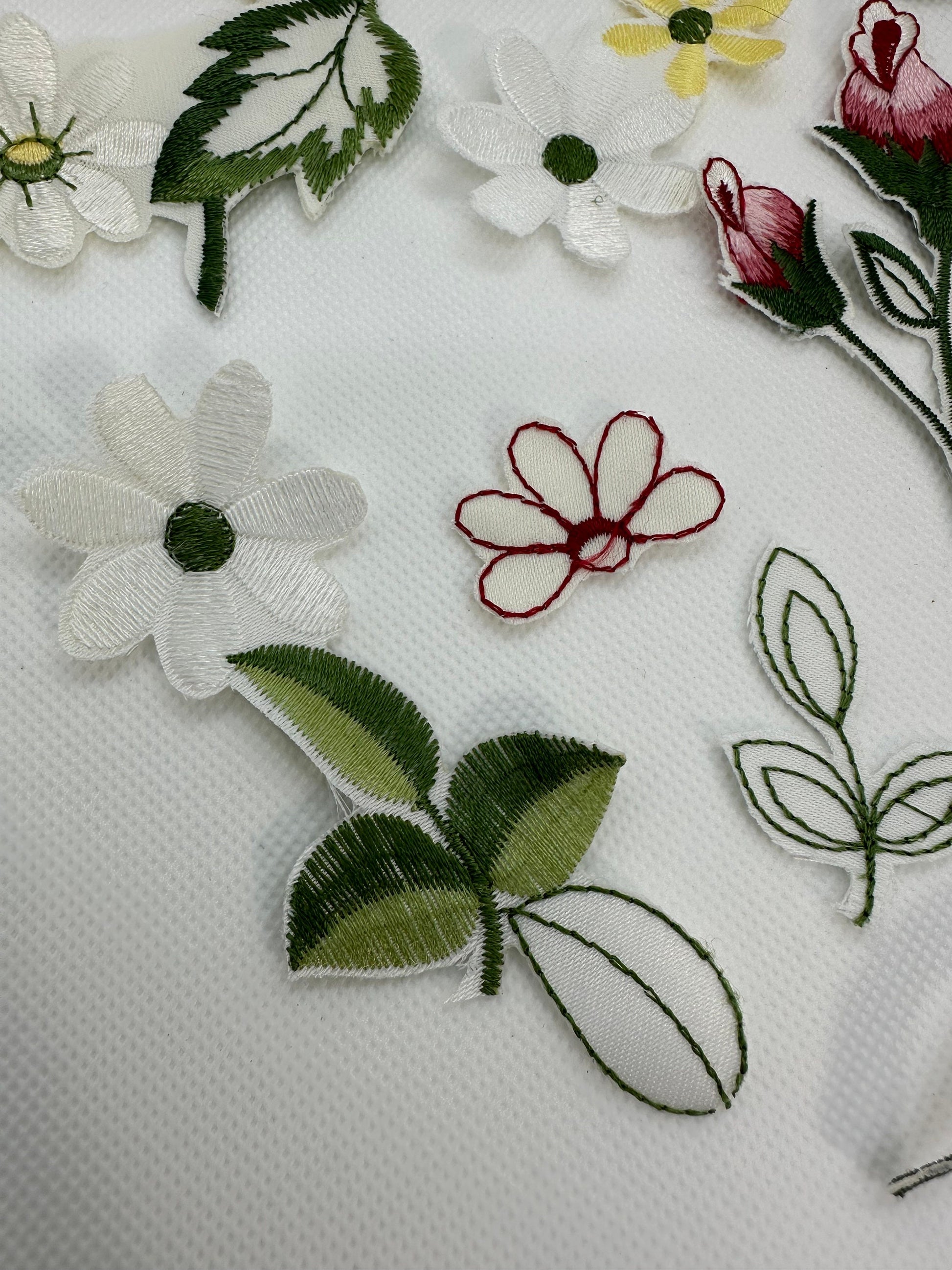 Floral Embroidery appliques of flowers and leaves- up cycled (etsy image id: 5748716296)