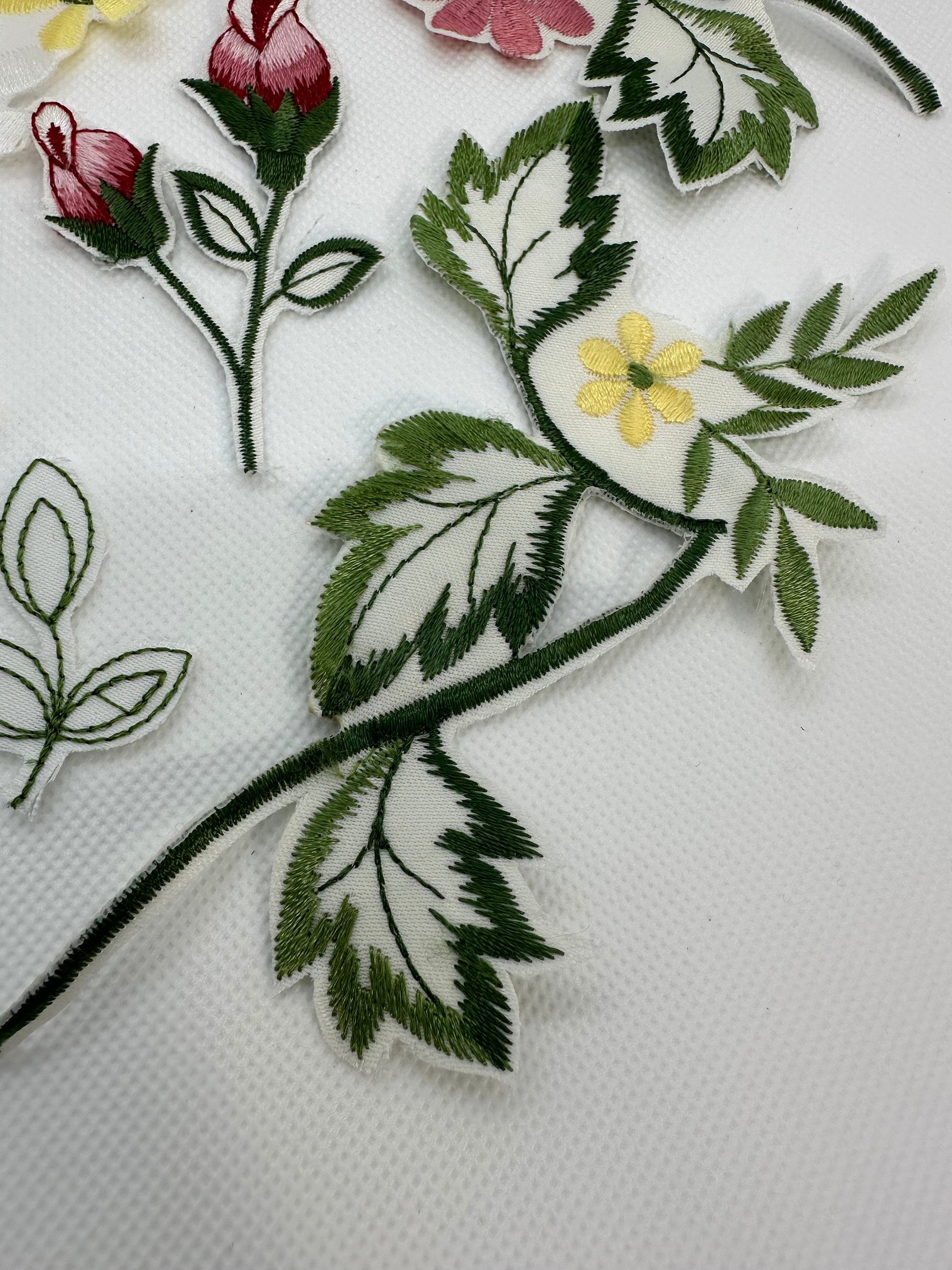 Floral Embroidery appliques of flowers and leaves- up cycled (etsy image id: 5796793859)