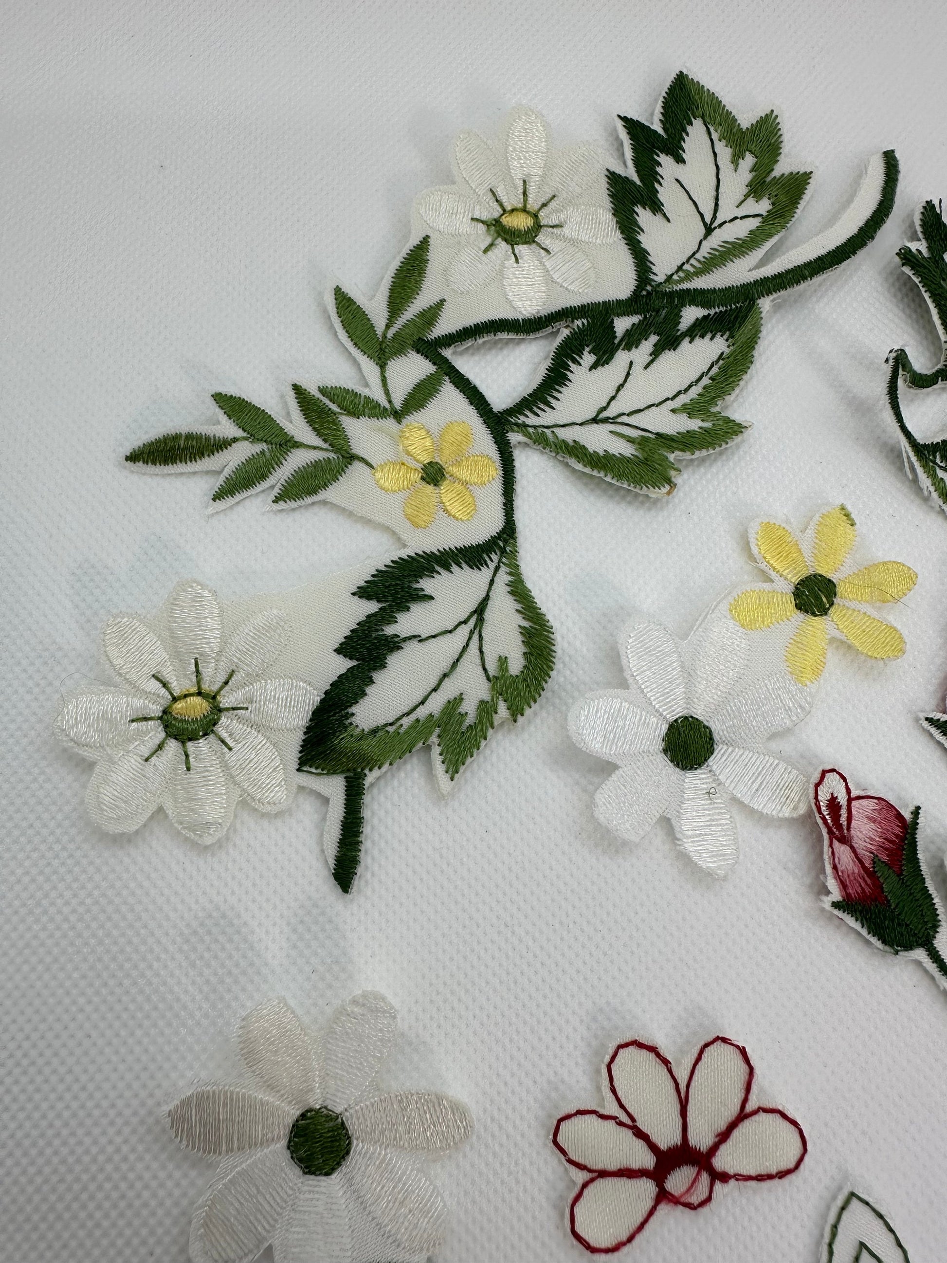 Floral Embroidery appliques of flowers and leaves- up cycled (etsy image id: 5796793891)