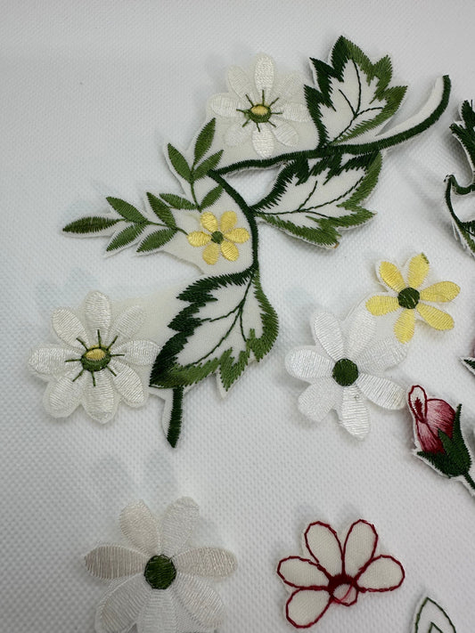 Floral Embroidery appliques of flowers and leaves- up cycled (etsy image id: 5796793891)