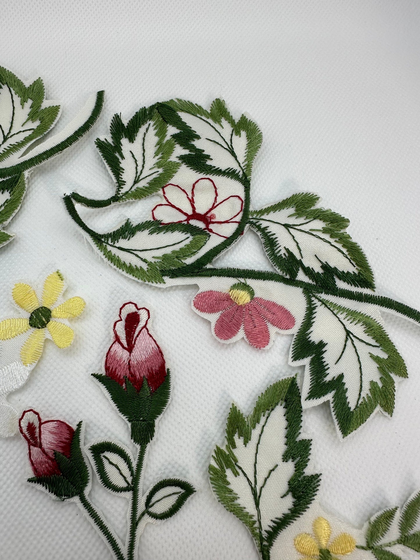 Floral Embroidery appliques of flowers and leaves- up cycled (etsy image id: 5796793915)
