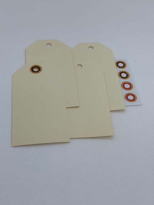Maila Tags with donut stickers for the tag hole (etsy image id: 5898081235)