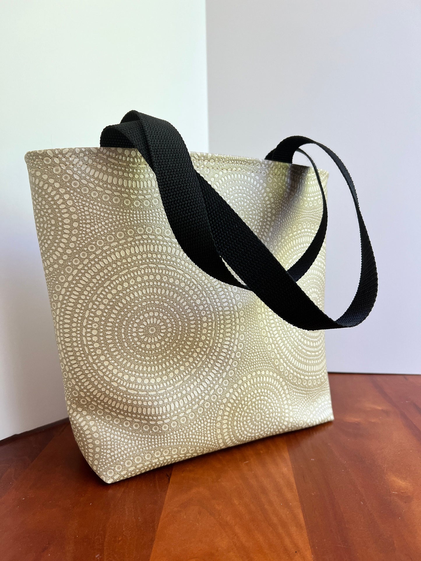 Handmade Tote Bag - Neutral beige circle texture faux leather - vinyl - fully lined (etsy image id: 6125205158)