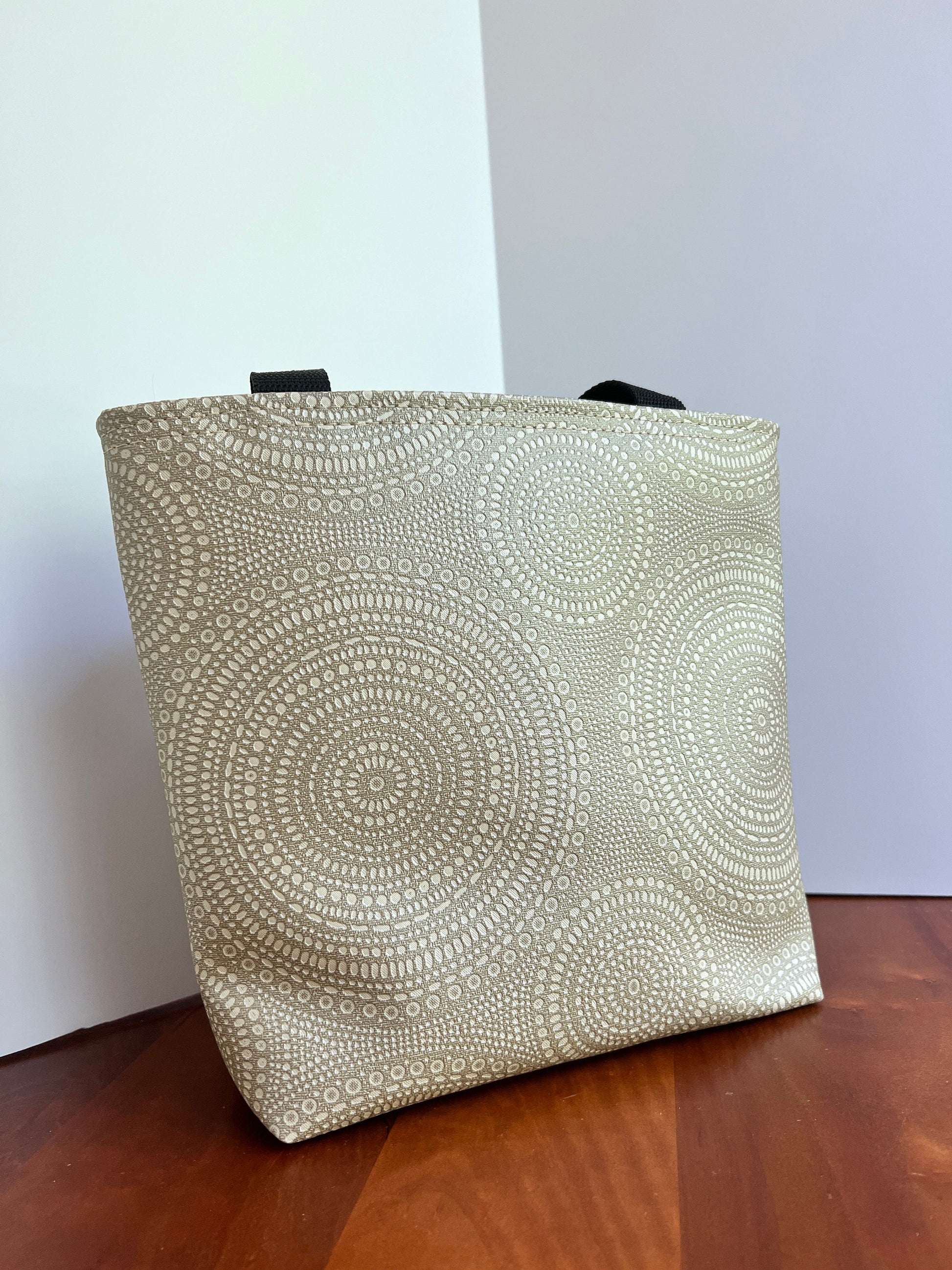 Handmade Tote Bag - Neutral beige circle texture faux leather - vinyl - fully lined (etsy image id: 6173309575)