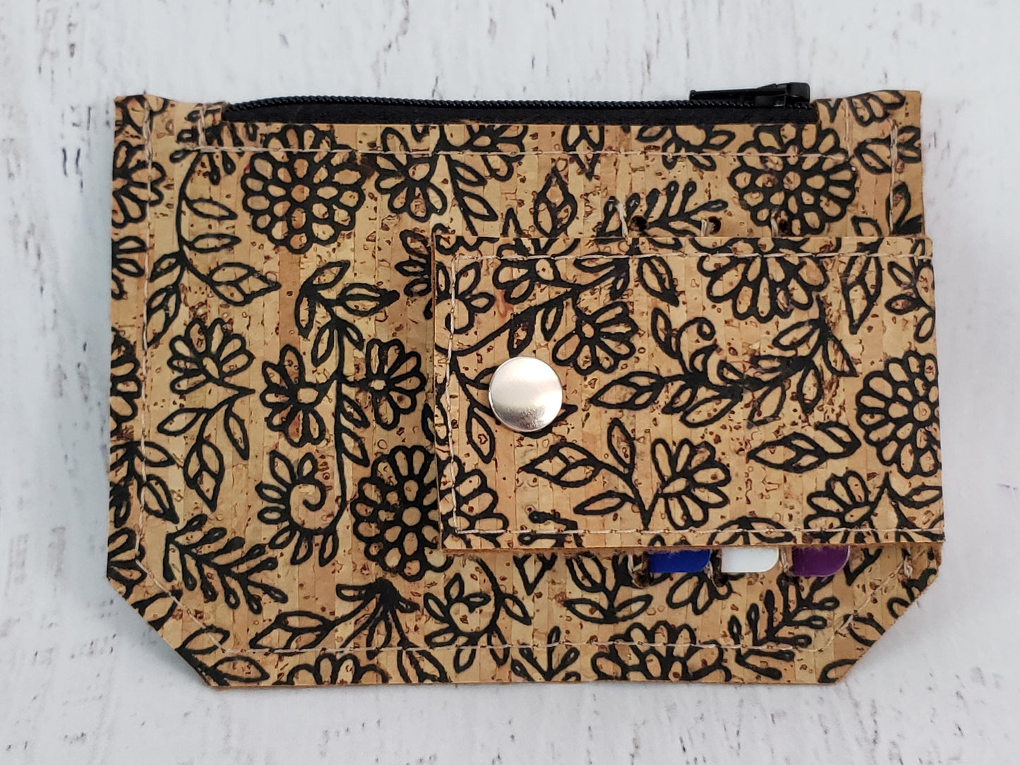 Floral Cork Wallet: Handmade Minimalist Pocket Wallet (etsy image id: 6535500592)