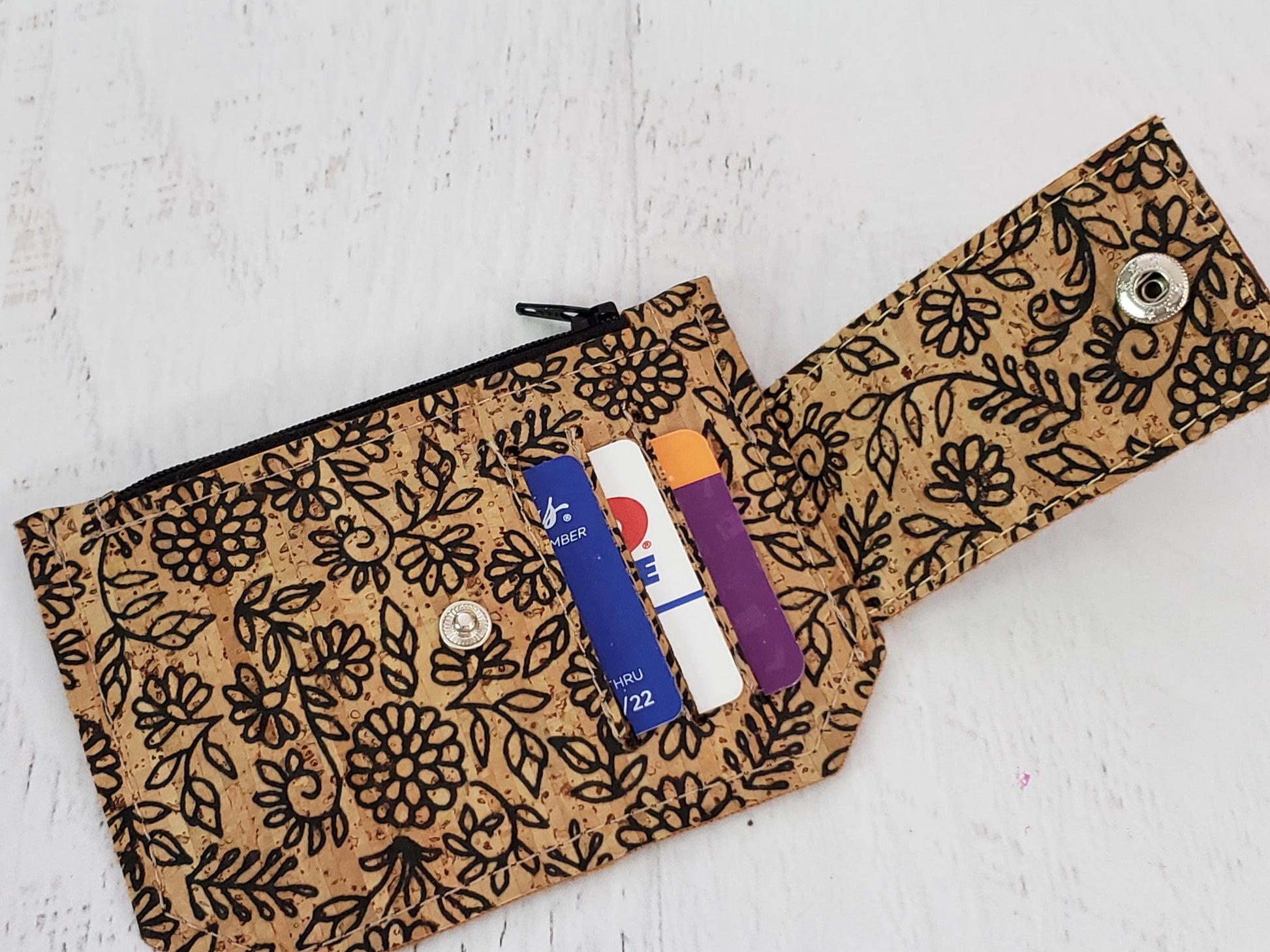 Floral Cork Wallet: Handmade Minimalist Pocket Wallet (etsy image id: 6583618979)