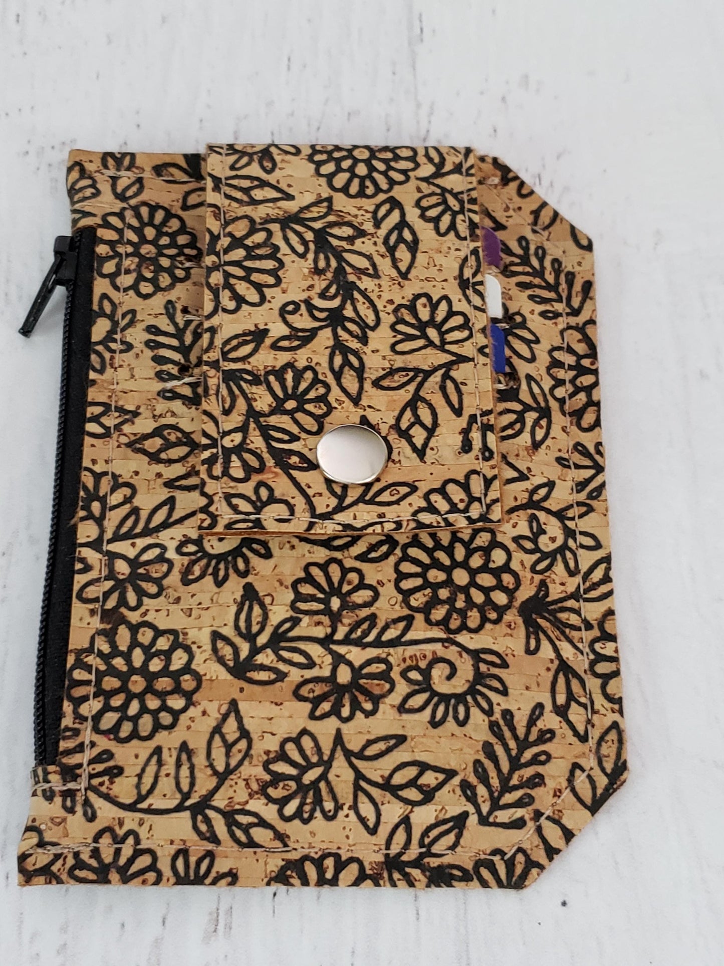 Floral Cork Wallet: Handmade Minimalist Pocket Wallet (etsy image id: 6583619011)