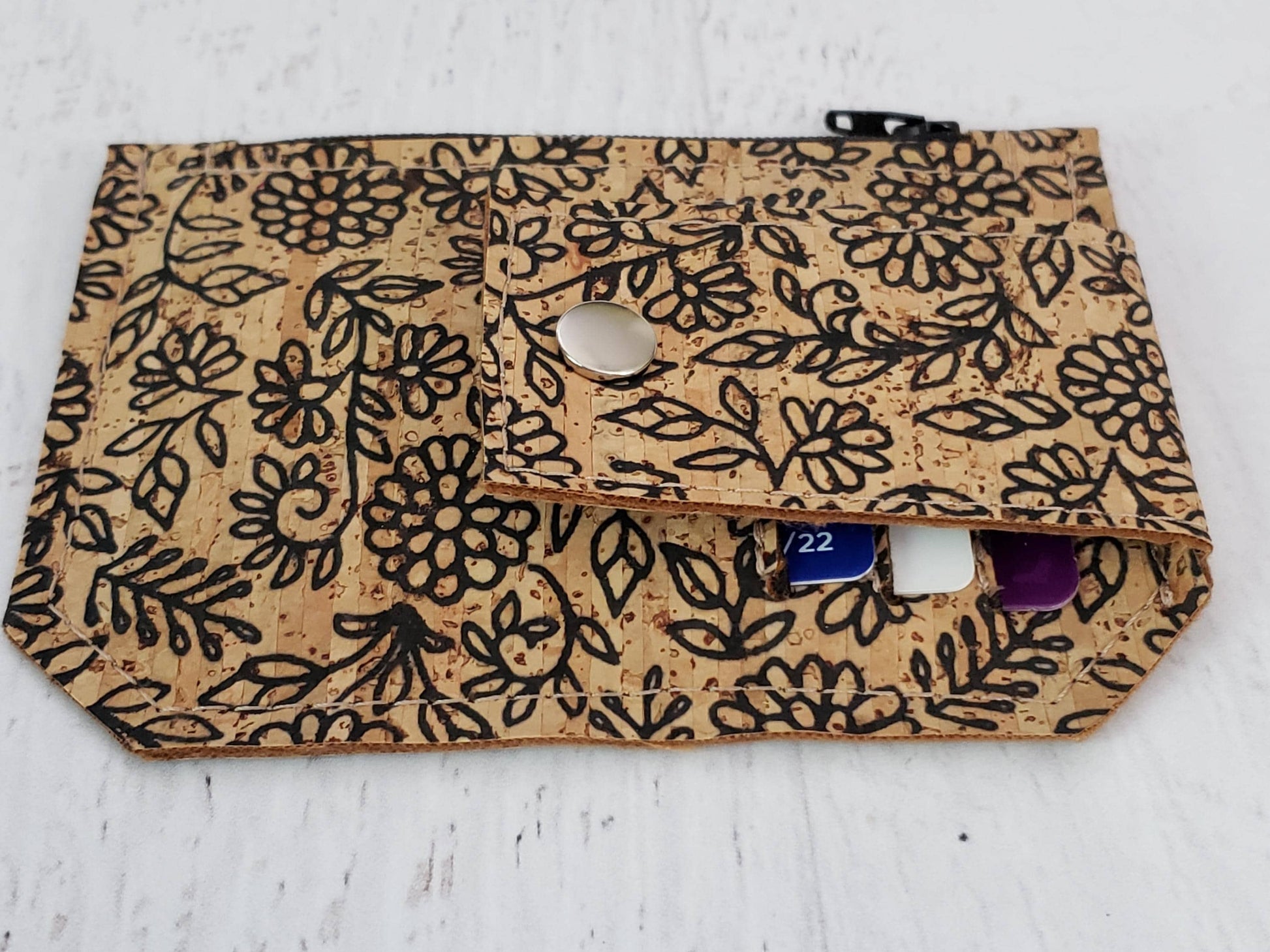 Floral Cork Wallet: Handmade Minimalist Pocket Wallet (etsy image id: 6583619013)
